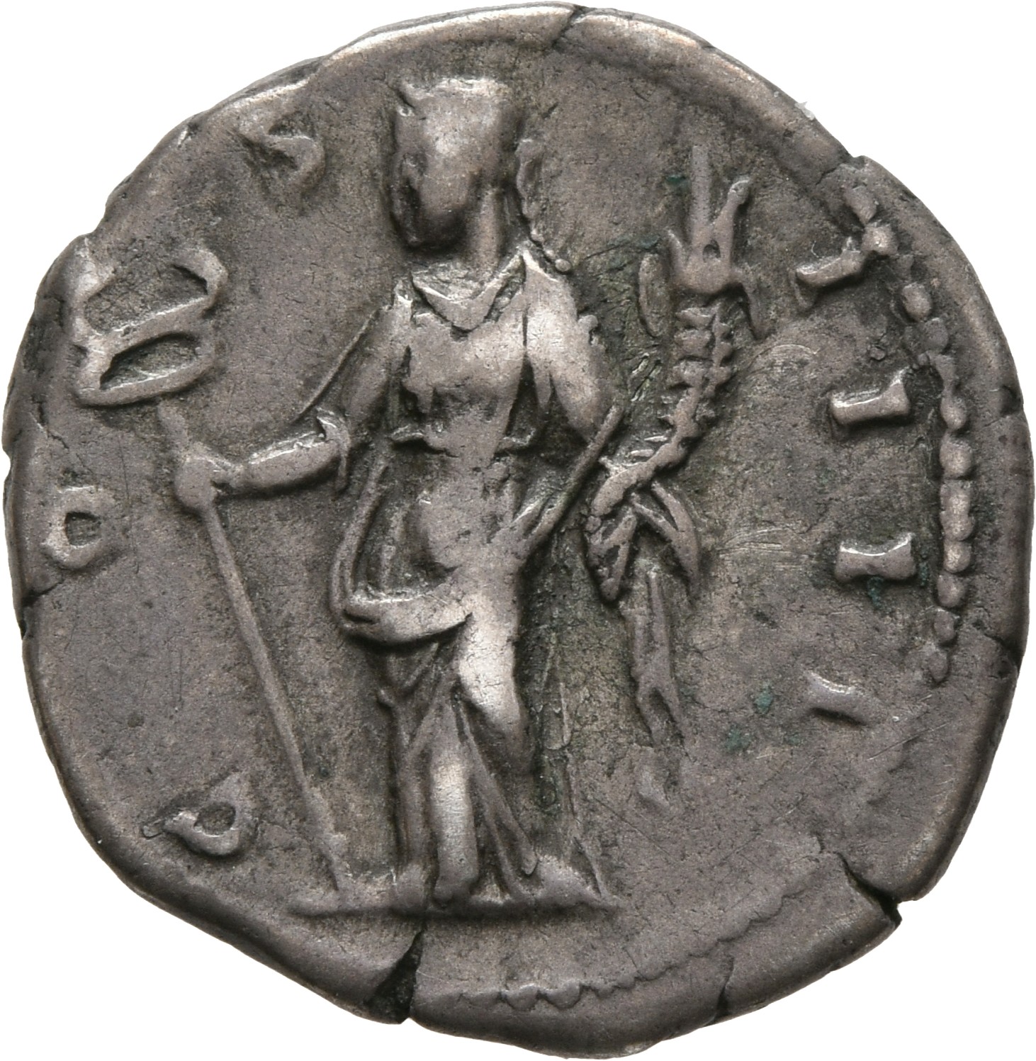 RIC III Antoninus Pius 187 Antoninus Pius reverse, Felicitas, draped, standing left, holding long caduceus, nearly upright...