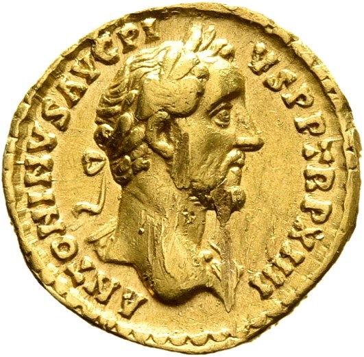 RIC III Antoninus Pius 198B Antoninus Pius obverse, Bust of Antoninus Pius, laureate, draped on left shoulder, right