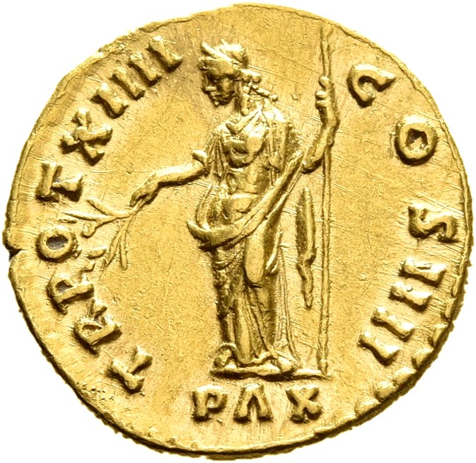 RIC III Antoninus Pius 200A Antoninus Pius reverse, Pax, draped, standing left, holding branch extended in right hand and ...