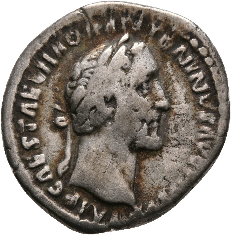 RIC III Antoninus Pius 200C (denarius) Antoninus Pius obverse, Head of Antoninus Pius, laureate, right