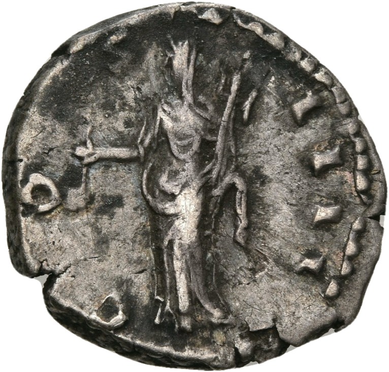 RIC III Antoninus Pius 219 Antoninus Pius reverse, Vesta, veiled, draped, standing left, holding simpulum in extended righ...