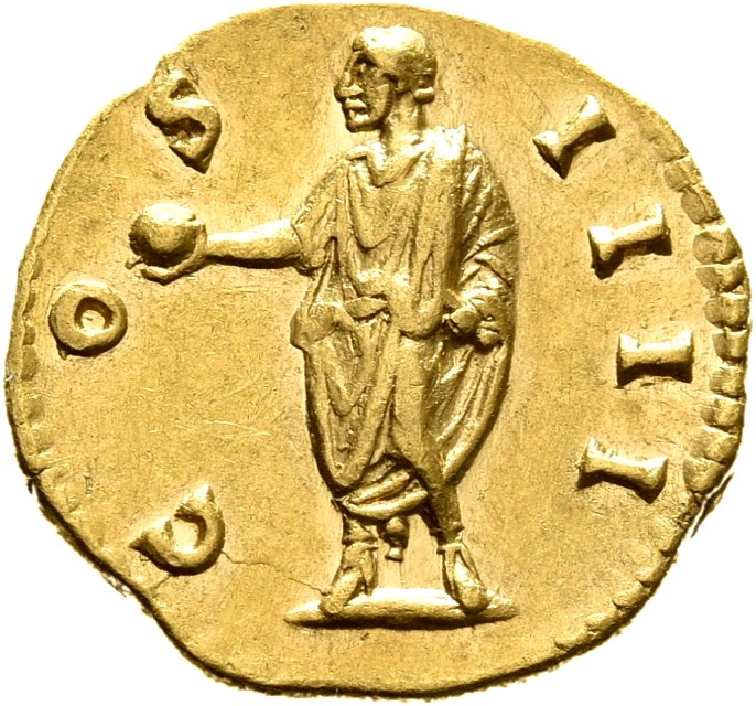 RIC III Antoninus Pius 226C Antoninus Pius reverse, Antoninus Pius, standing left, holding globe, left arm at side
