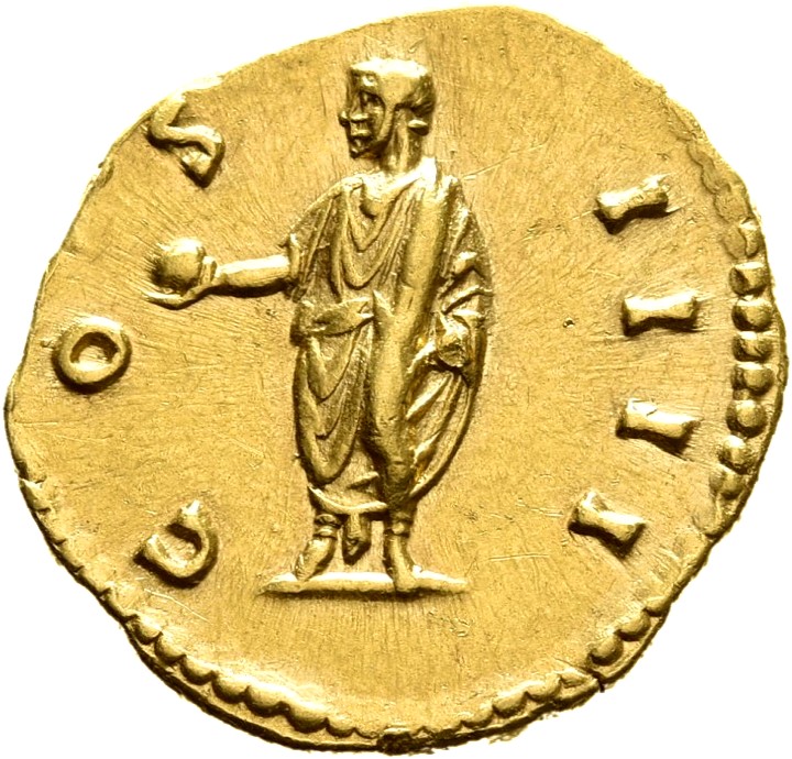 RIC III Antoninus Pius 226E Antoninus Pius reverse, Antoninus Pius, standing left, holding globe, left arm at side