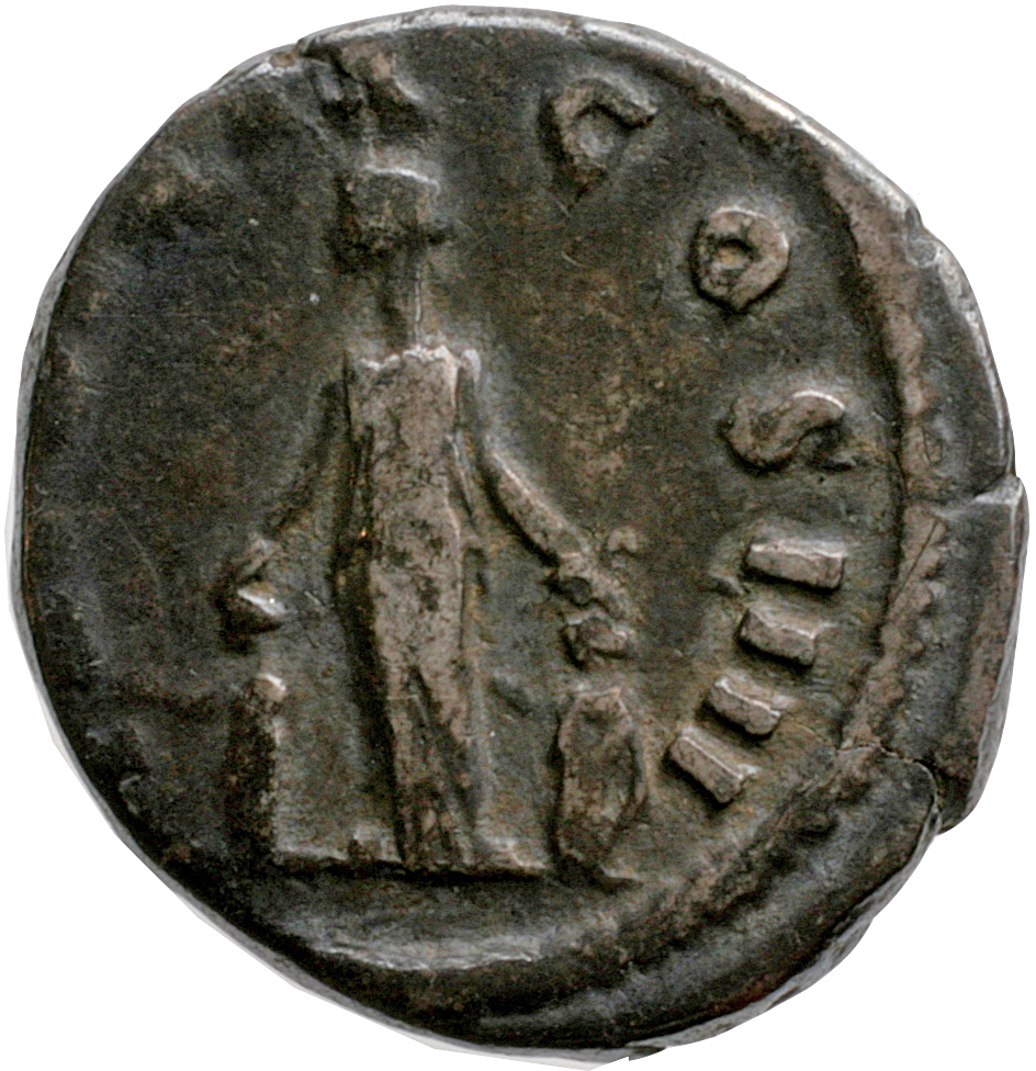 RIC III Antoninus Pius 253A Antoninus Pius reverse, Pietas, draped, standing front, head left, placing her hands on the he...