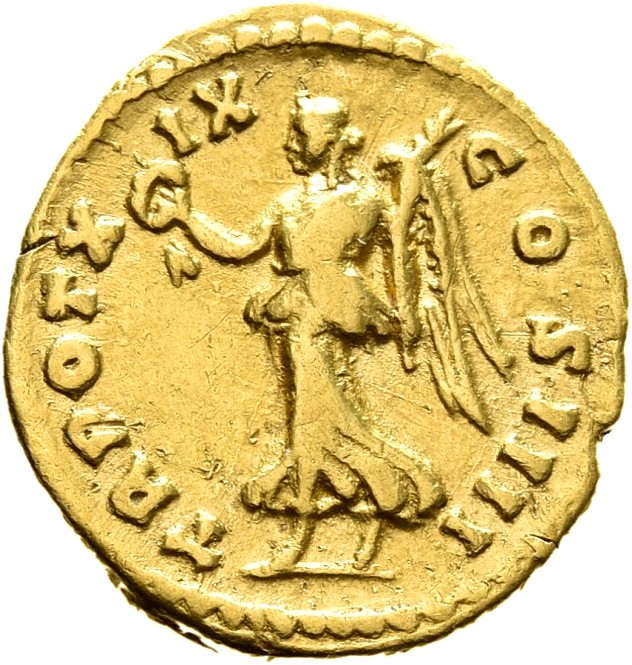 RIC III Antoninus Pius 255a Antoninus Pius reverse, Victory, winged, draped, advancing left holding wreath in extended rig...