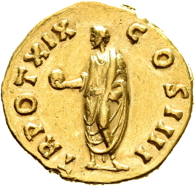 RIC III Antoninus Pius 256a Antoninus Pius reverse, Antoninus Pius, draped, standing left, holding globe on extended right...