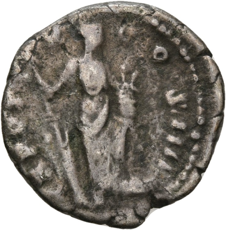 RIC III Antoninus Pius 260 Antoninus Pius reverse, Annona, draped, standing right, left foot on prow, holding rudder in ri...
