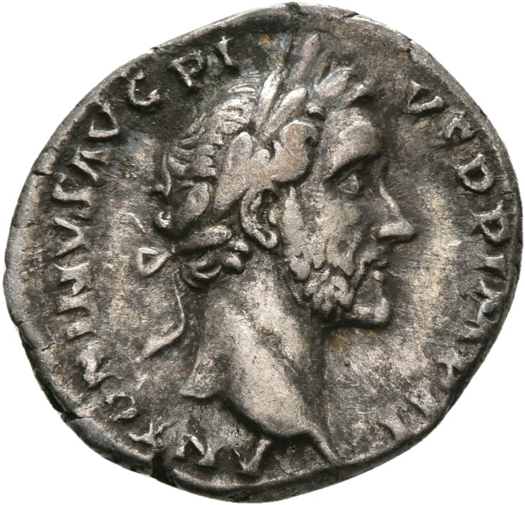 RIC III Antoninus Pius 265 Antoninus Pius obverse, Head of Antoninus Pius, laureate, right