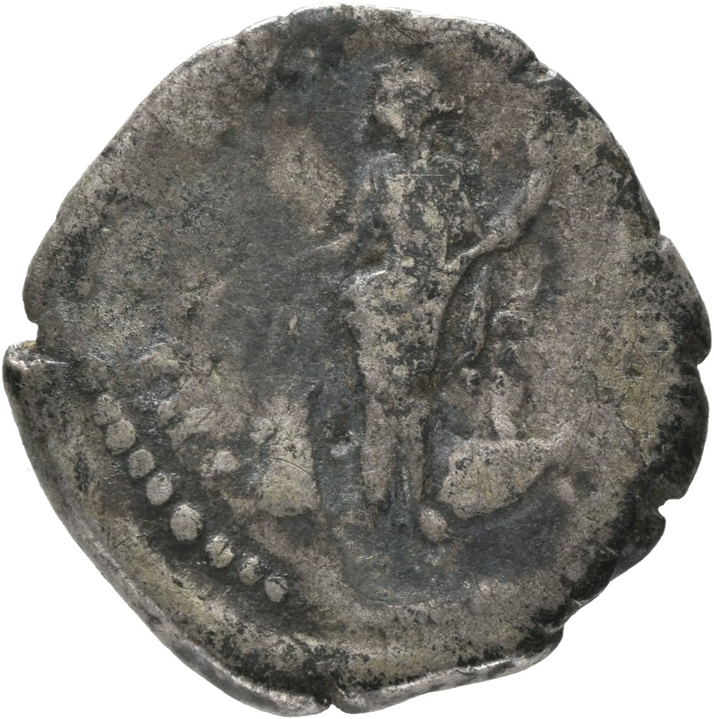 RIC III Antoninus Pius 274 Antoninus Pius reverse, Annona, draped, standing left, holding corn-ears and rudder on prow; at...