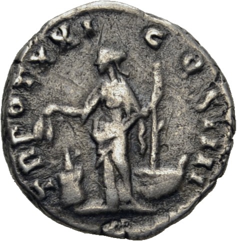 RIC III Antoninus Pius 274 Antoninus Pius reverse, Annona, draped, standing left, holding corn-ears and rudder on prow; at...