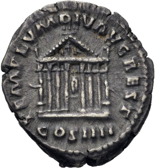 RIC III Antoninus Pius 290A Antoninus Pius reverse, Octastyle temple, in which are seated statues of Divus Augustus and Livia