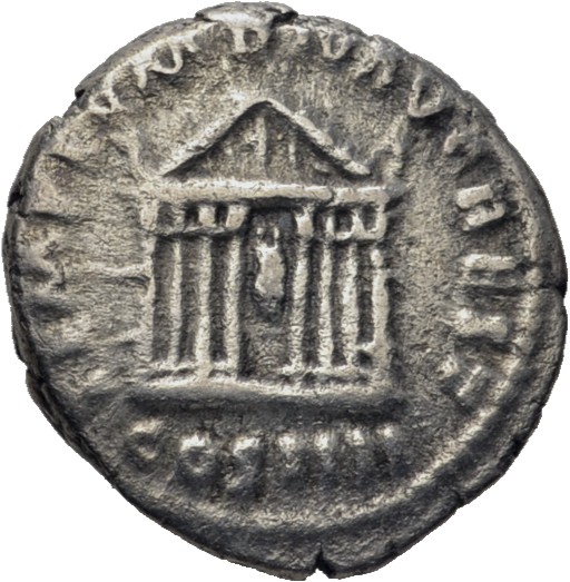RIC III Antoninus Pius 290A Antoninus Pius reverse, Octastyle temple, in which are seated statues of Divus Augustus and Livia
