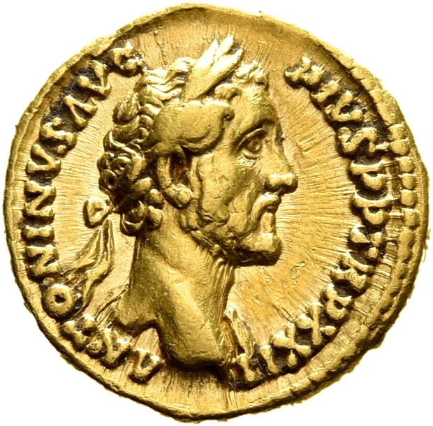 RIC III Antoninus Pius 292A (aureus) Antoninus Pius obverse, Head of Antoninus Pius, laureate, right