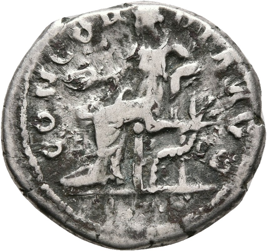 RIC III Antoninus Pius 327 (denarius) Antoninus Pius reverse, Concordia, draped, seated left, holding patera in right hand...