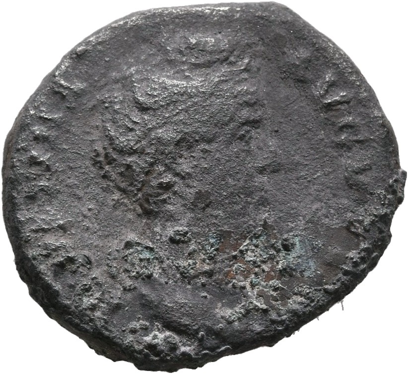 RIC III Antoninus Pius 338 (denarius) Antoninus Pius obverse, Bust of Faustina the Elder, draped, right, hair elaborately ...