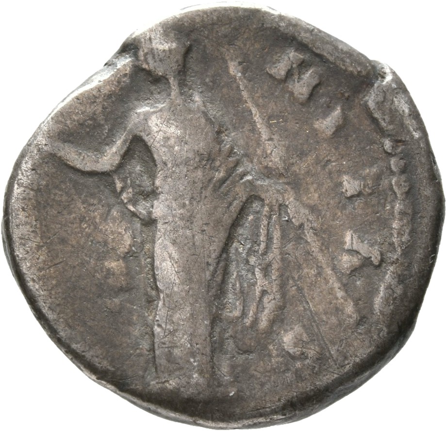 RIC III Antoninus Pius 344 (denarius) Antoninus Pius reverse, Juno(?), veiled, draped, standing left, head left, extending...