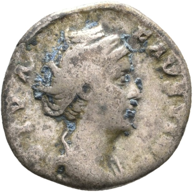 RIC III Antoninus Pius 344 (denarius) Antoninus Pius obverse, Bust of Faustina the Elder, draped, right, hair elaborately ...