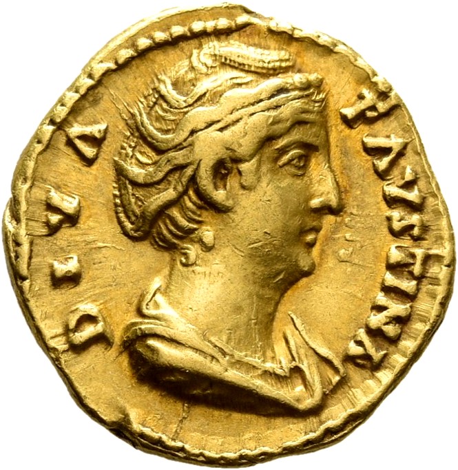 RIC III Antoninus Pius 349Aa Antoninus Pius obverse, Bust of Faustina the Elder, draped, right, hair elaborately waved in ...