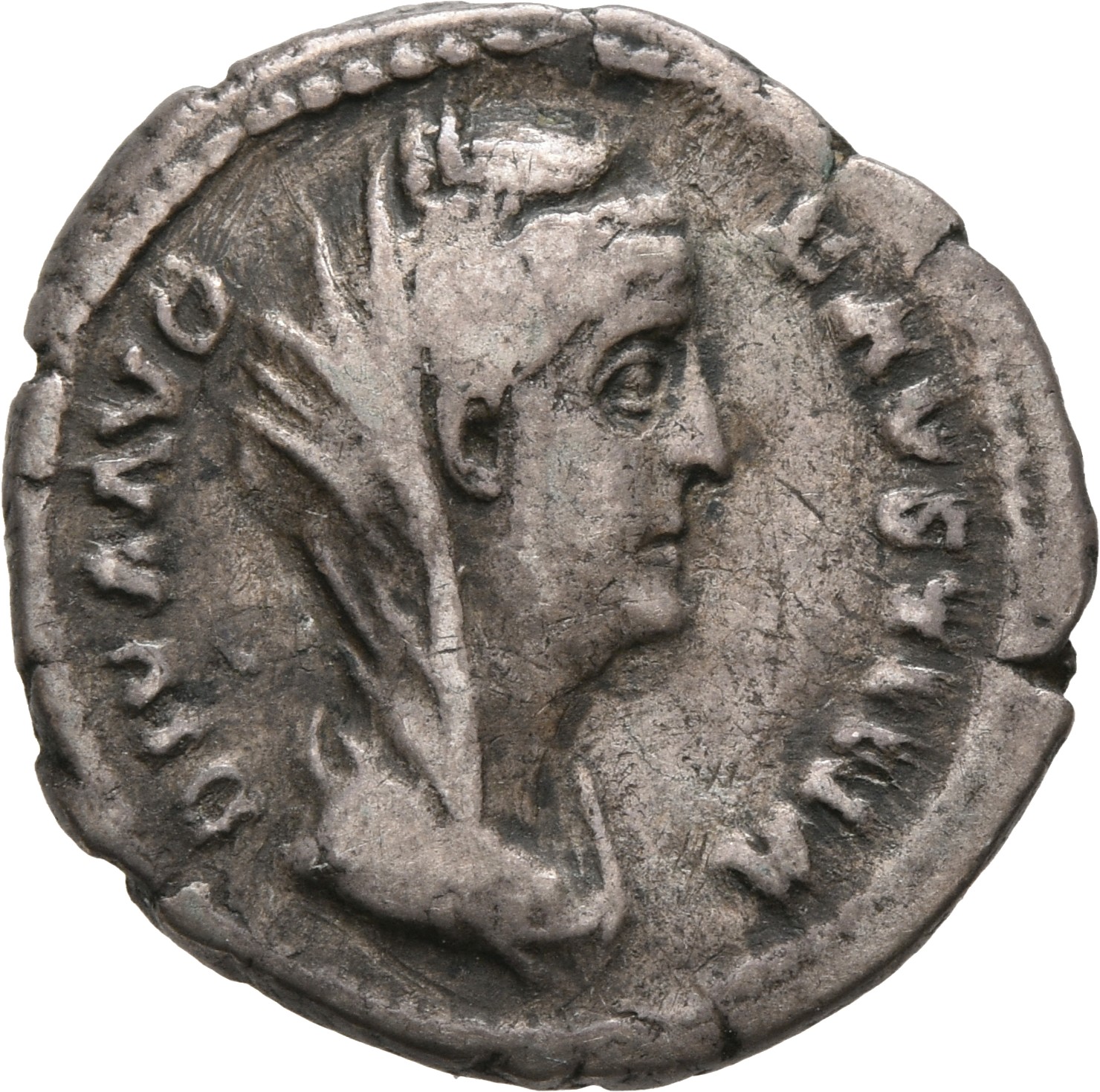 RIC III Antoninus Pius 350Ab (denarius) Antoninus Pius obverse, Bust of Faustina the Elder, veiled, draped, right with hai...