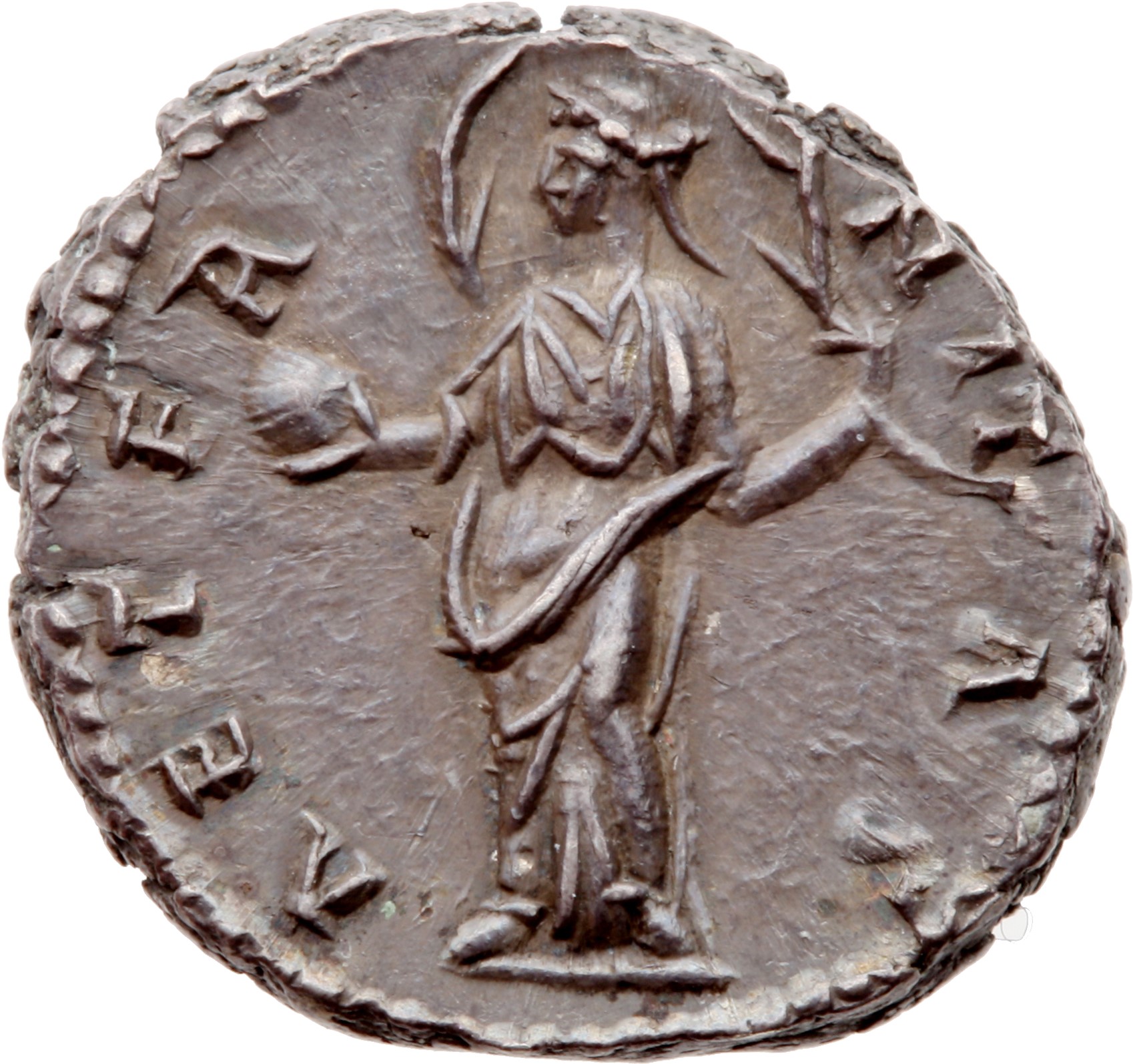 RIC III Antoninus Pius 351a Antoninus Pius reverse, Providentia(?), veil blown out in round behind head, standing left, ho...