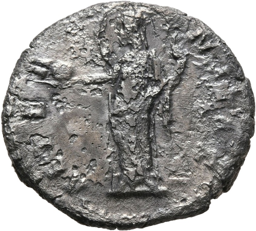 RIC III Antoninus Pius 351b Antoninus Pius reverse, Providentia(?), veil blown out in round behind head, standing left, ho...