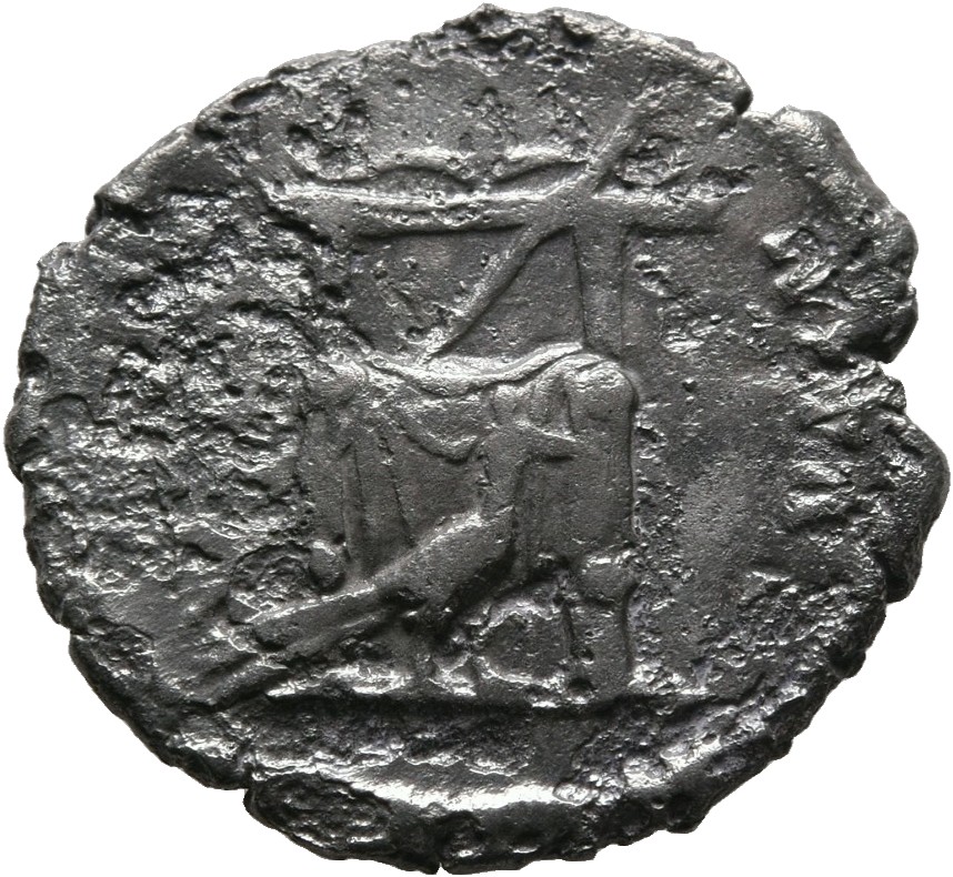 RIC III Antoninus Pius 353a Antoninus Pius reverse, Throne, draped and ornamented, against which rests transverse sceptre,...