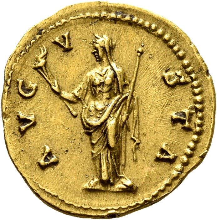 RIC III Antoninus Pius 356a (aureus) Antoninus Pius reverse, Ceres, veiled, draped, standing left, holding out torch in ri...