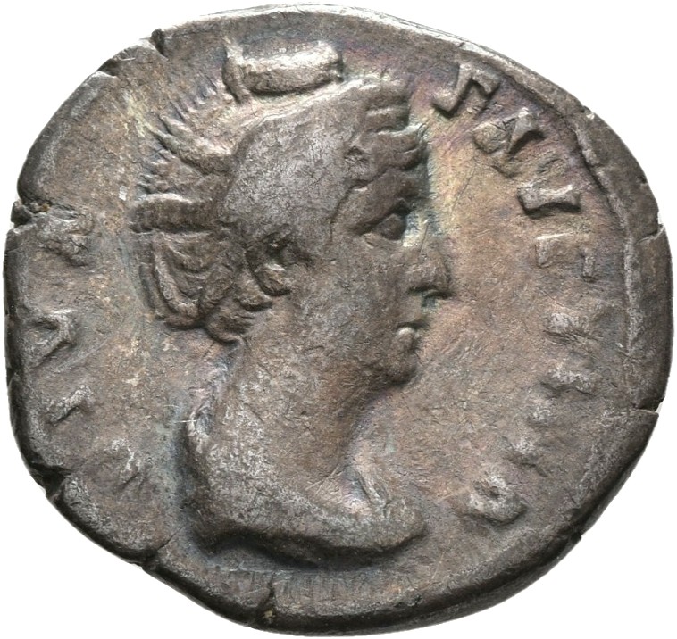 RIC III Antoninus Pius 356a (denarius) Antoninus Pius obverse, Bust of Faustina the Elder, draped, right, hair elaborately...