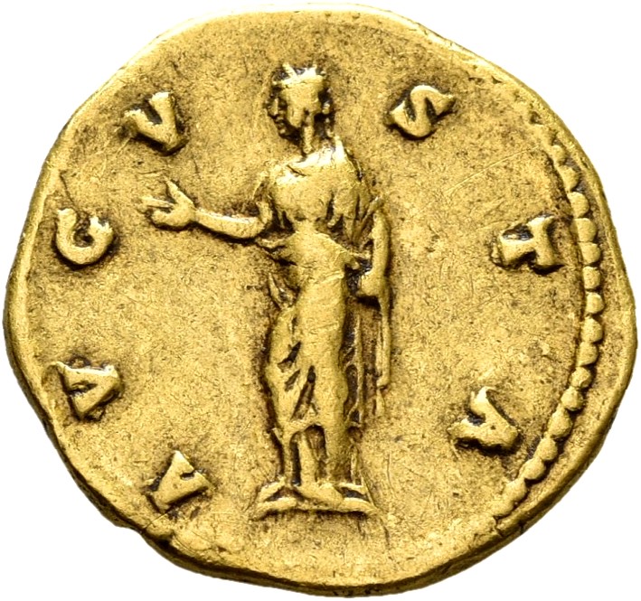 RIC III Antoninus Pius 367 Antoninus Pius reverse, Venus(?), diademed, standing left, raising right hand and with left rai...