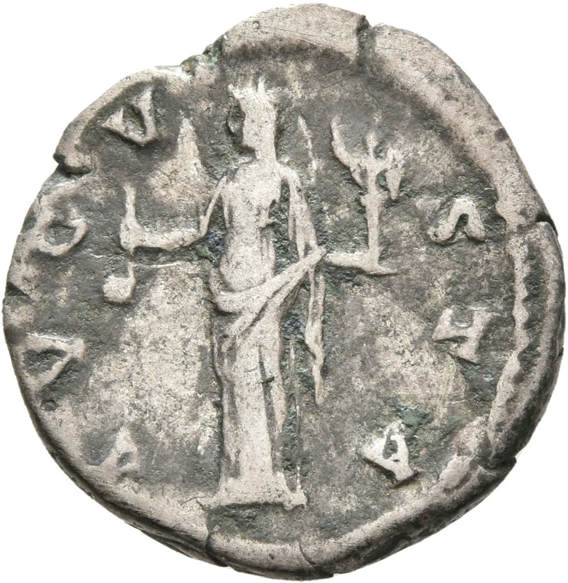 RIC III Antoninus Pius 368 Antoninus Pius reverse, Vesta, veiled, draped, standing left, holding simpulum in right hand an...