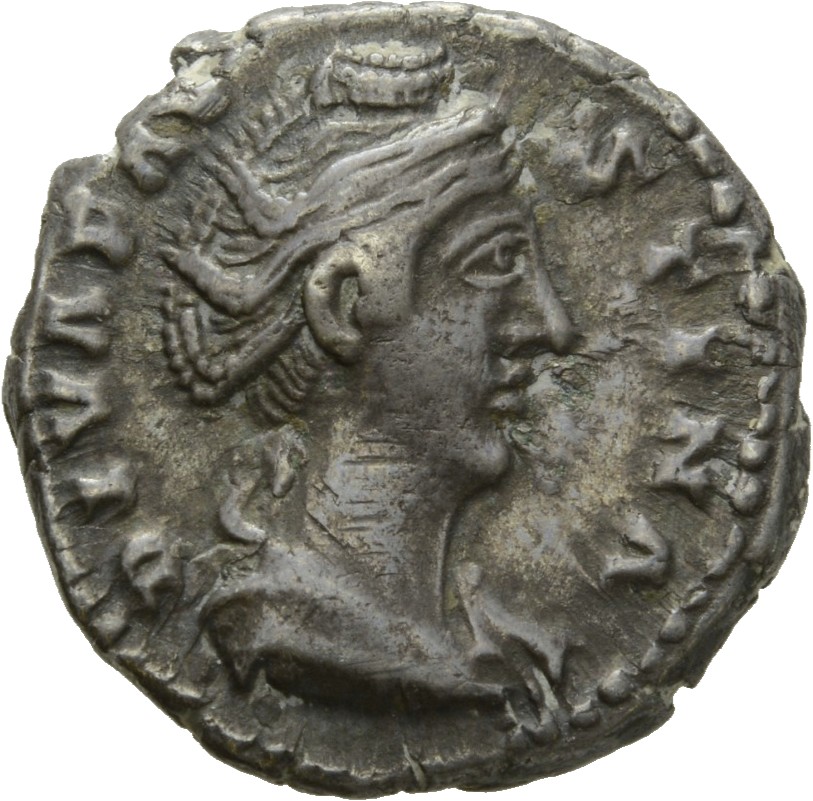 RIC III Antoninus Pius 371 Antoninus Pius obverse, Bust of Faustina the Elder, draped, right, hair elaborately waved in se...
