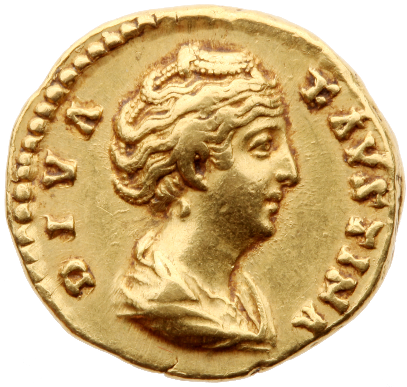 RIC III Antoninus Pius 372 Antoninus Pius obverse, Bust of Faustina the Elder, draped, right, hair elaborately waved in se...