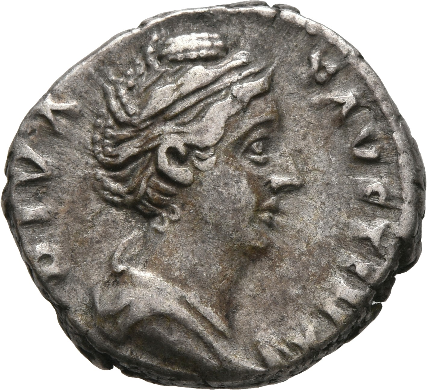RIC III Antoninus Pius 373 Antoninus Pius obverse, Bust of Faustina the Elder, draped, right, hair elaborately waved in se...