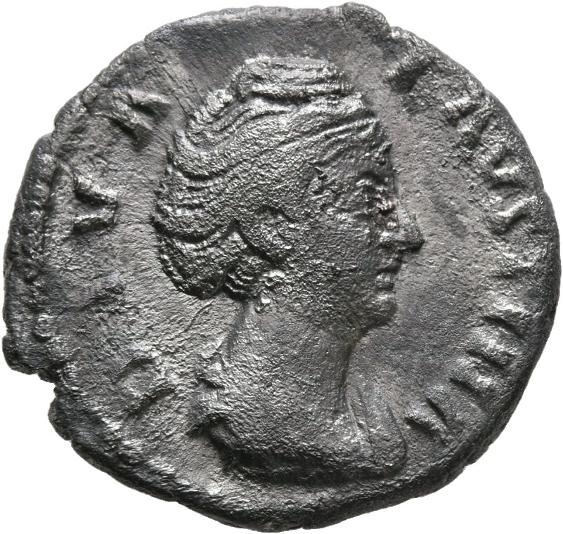 RIC III Antoninus Pius 378a (denarius) Antoninus Pius obverse, Bust of Faustina the Elder, draped, right, hair elaborately...