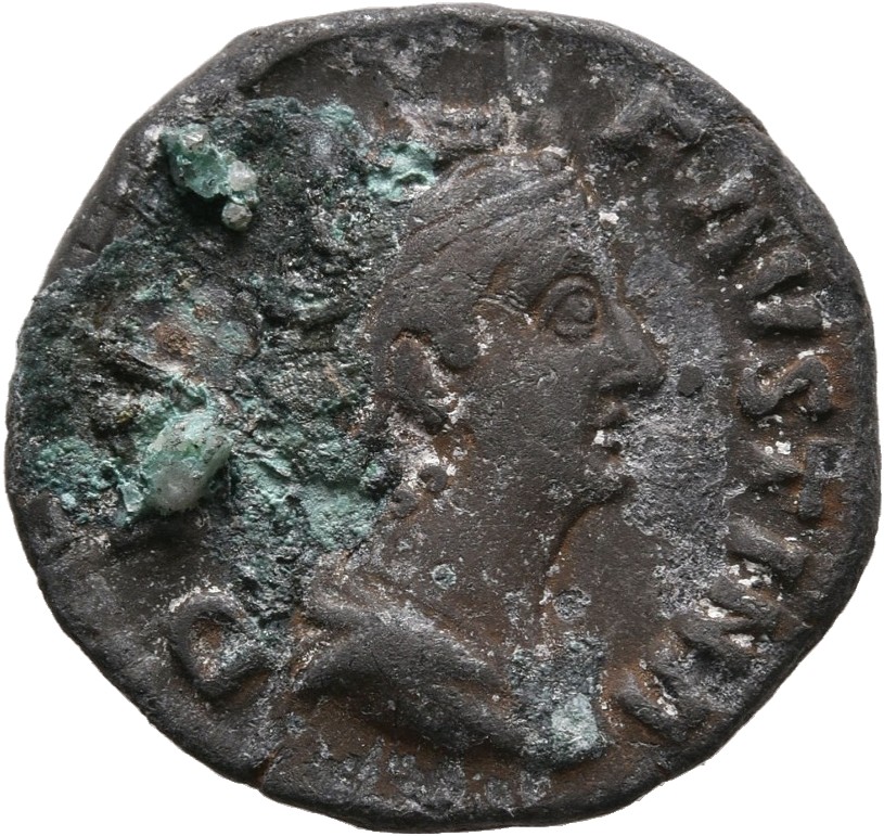 Antoninus Pius obverse — Bust of Faustina the Elder, draped, right, hair elaborately waved in several loops round head and drawn up and coiled on top.