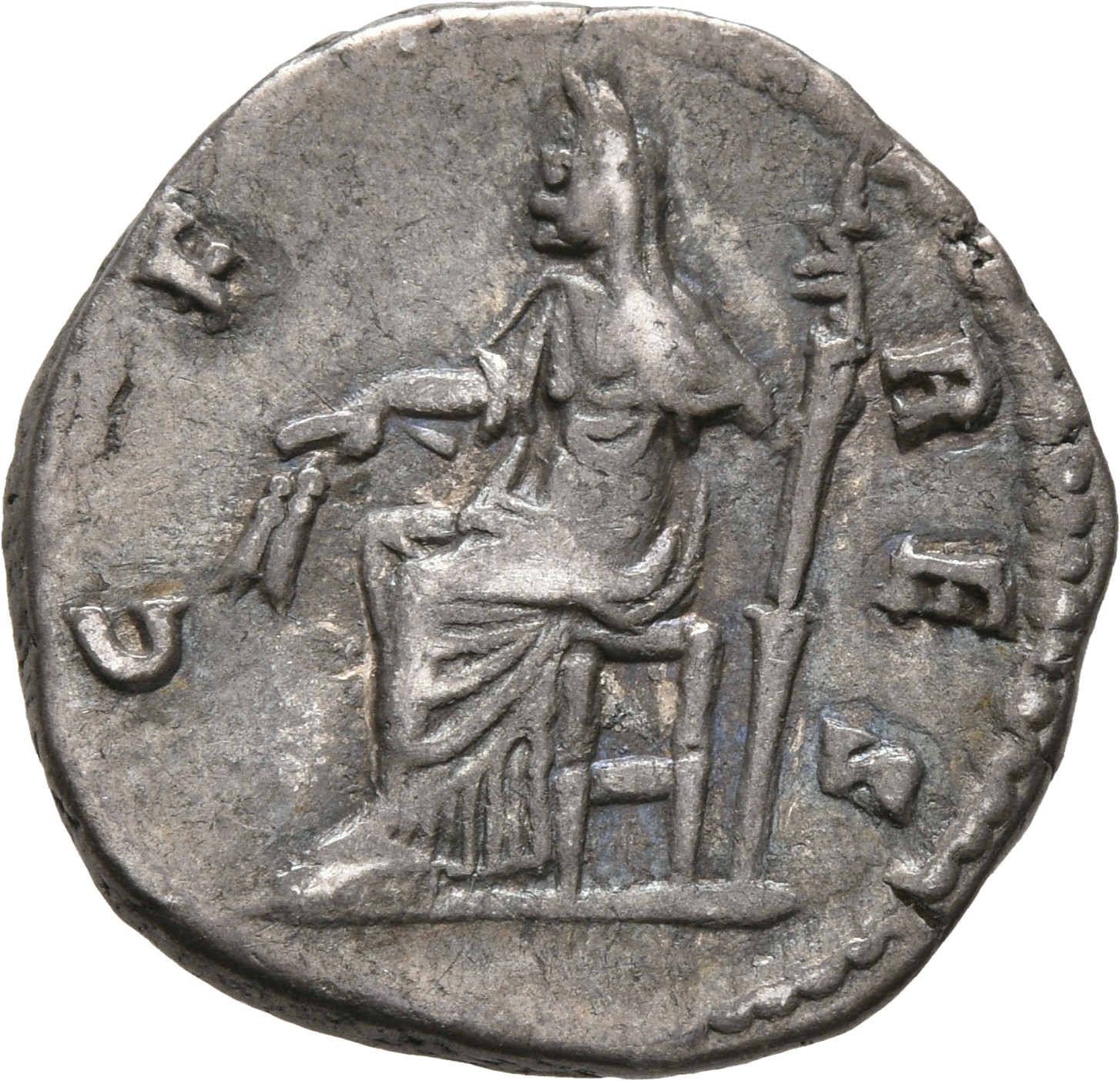 RIC III Antoninus Pius 379 Antoninus Pius reverse, Ceres, veiled, draped, seated left, holding corn-ears in extended right...