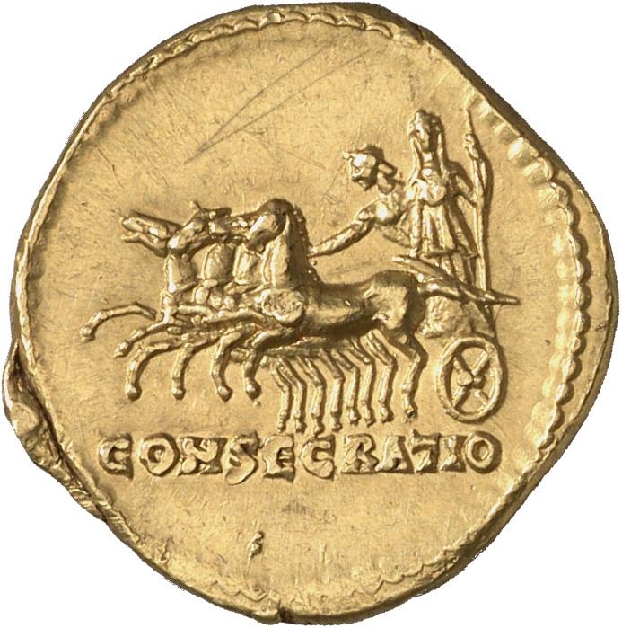 RIC III Antoninus Pius 383c Antoninus Pius reverse, Faustina the Elder, standing, holding sceptre, accompanied by Sol(?), ...