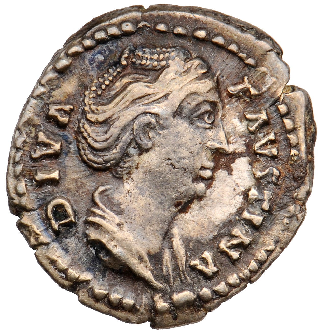 RIC III Antoninus Pius 384b Antoninus Pius obverse, Bust of Faustina the Elder, veiled, draped, right with hair elaboratel...