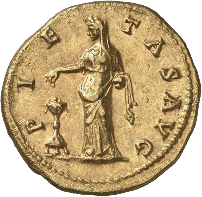 RIC III Antoninus Pius 395Aa Antoninus Pius reverse, Pietas, veiled, draped, standing left, with right hand dropping incen...