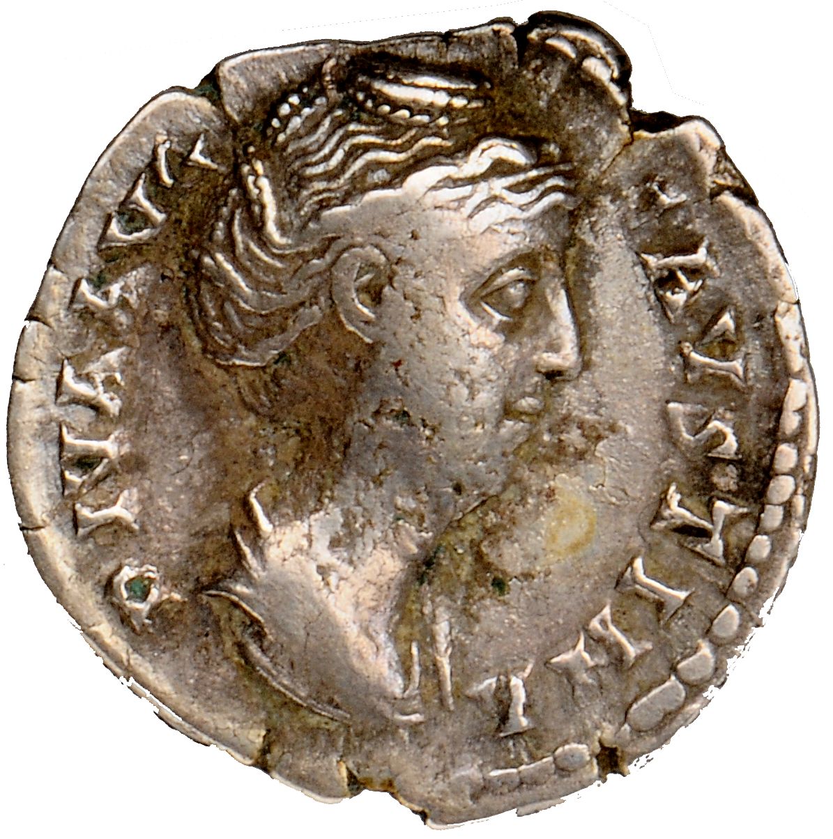 RIC III Antoninus Pius 396 Antoninus Pius obverse, Bust of Faustina the Elder, draped, right, hair elaborately waved in se...