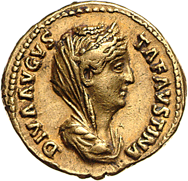 Antoninus Pius obverse — Drapierte Büste der Faustina maior mit Schleier und Diadem in der Brustansicht nach r.