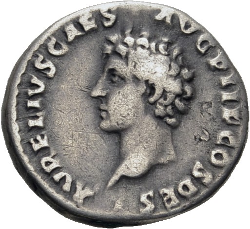 RIC III Antoninus Pius 411B Antoninus Pius reverse, Head of Marcus Aurelius, bare, left