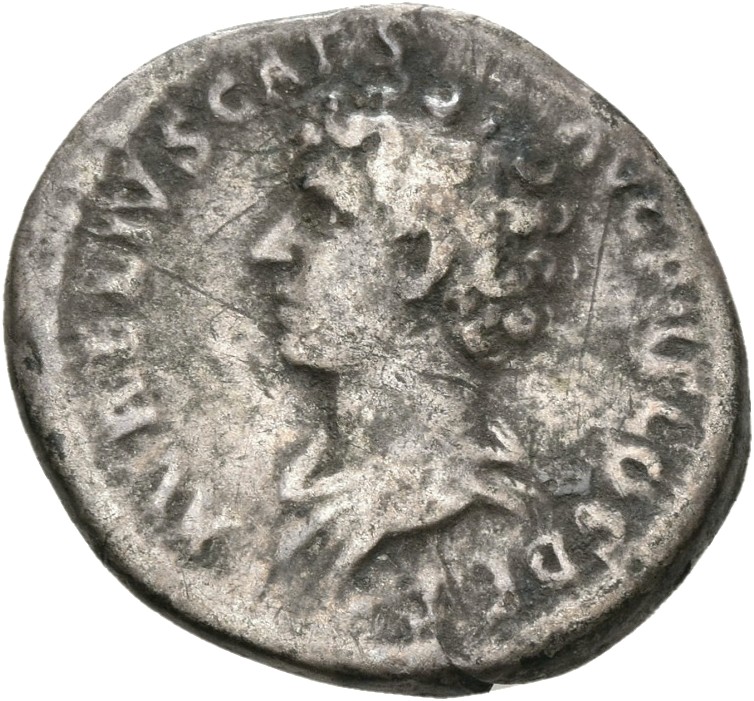 RIC III Antoninus Pius 411C Antoninus Pius reverse, Bust of Marcus Aurelius, bare-headed, draped, left