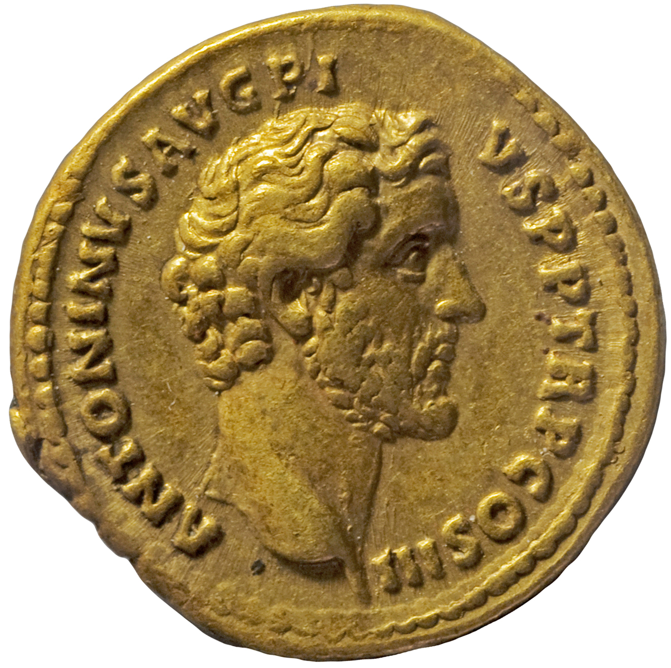 RIC III Antoninus Pius 415A (aureus) Antoninus Pius obverse, Head of Antoninus Pius, bare, right