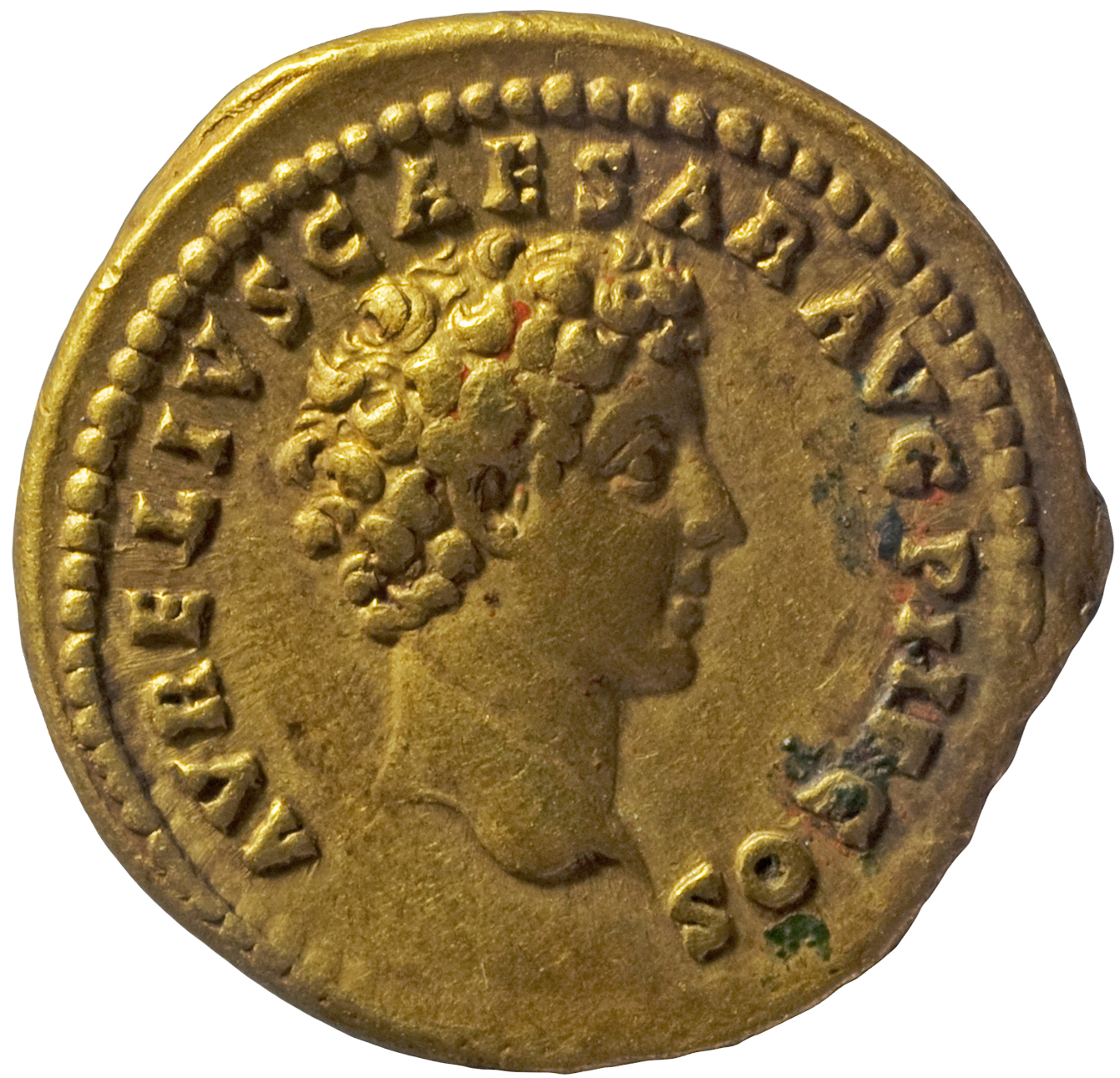 RIC III Antoninus Pius 415A (aureus) Antoninus Pius reverse, Head of Marcus Aurelius, bare, right