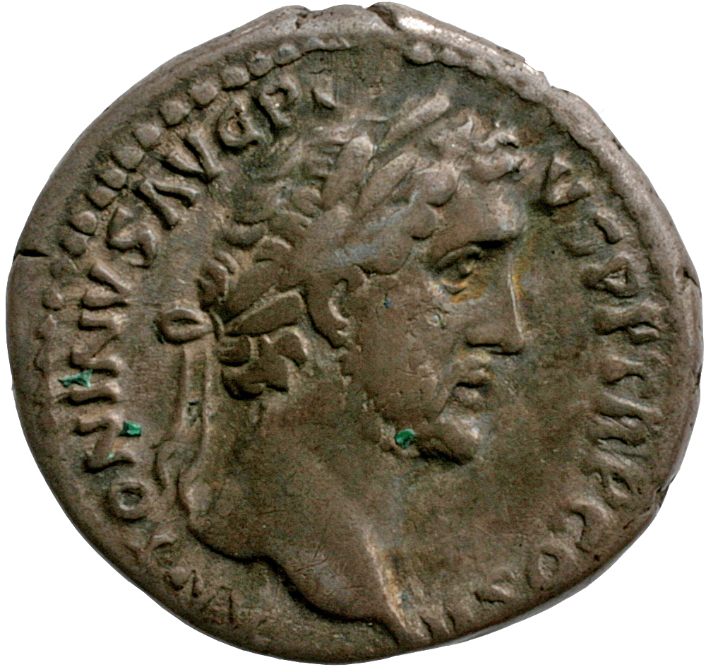 RIC III Antoninus Pius 415A (denarius) Antoninus Pius obverse, Head of Antoninus Pius, bare, right