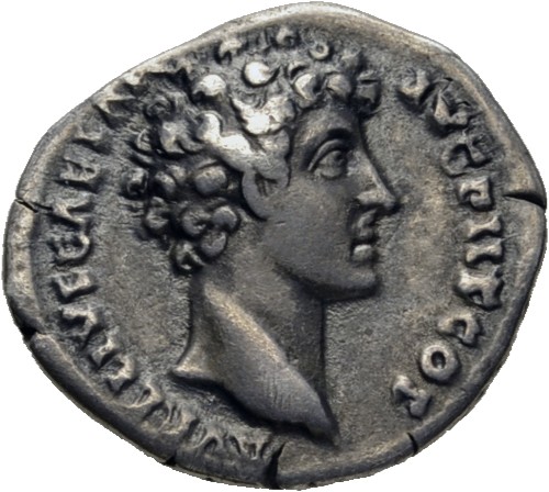 RIC III Antoninus Pius 422 (denarius) Antoninus Pius obverse, Head of Marcus Aurelius, bare, right