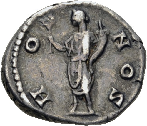 RIC III Antoninus Pius 422 (denarius) Antoninus Pius reverse, Honos, togate, standing left, holding branch in raised right...