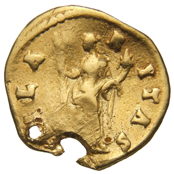 RIC III Antoninus Pius 432B Antoninus Pius reverse, Hilaritas, draped, standing left, holding long palm, nearly vertical, ...