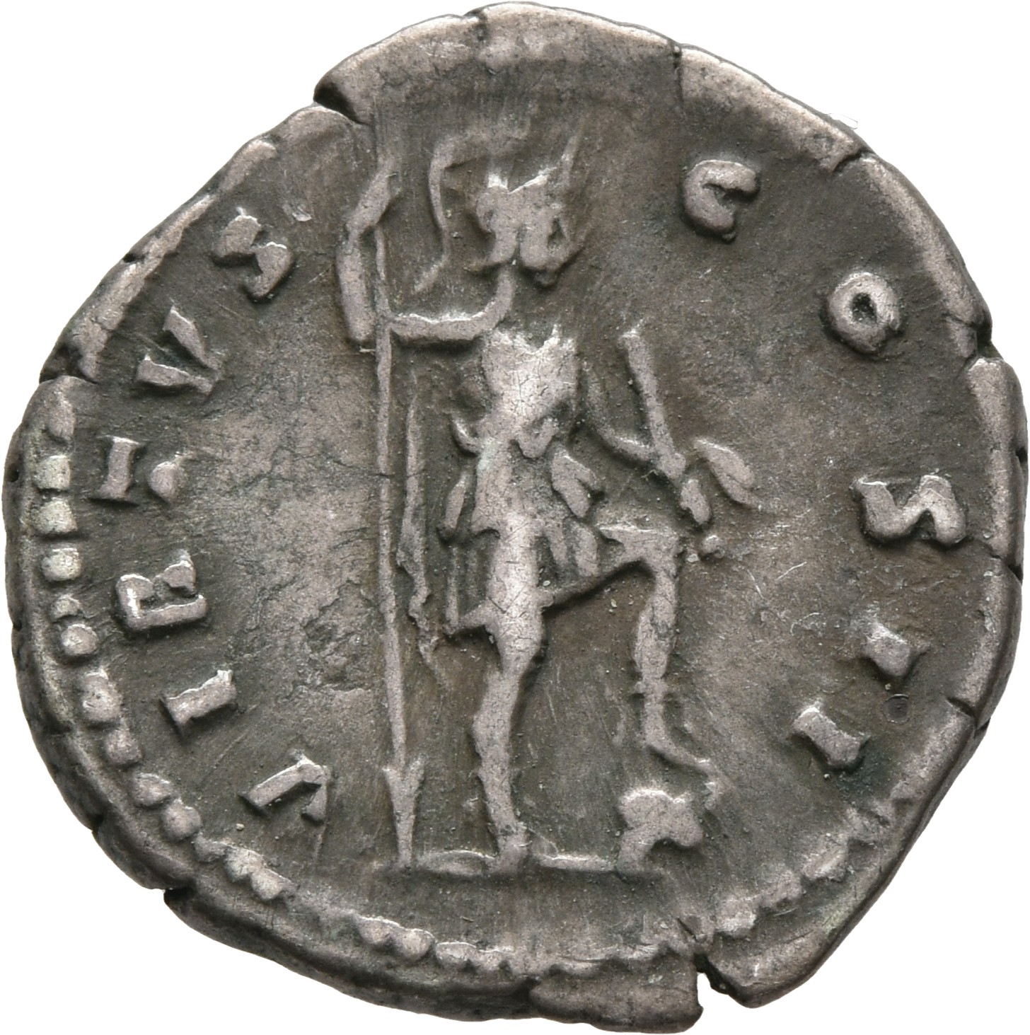 RIC III Antoninus Pius 433 Antoninus Pius reverse, Virtus, helmeted, draped, standing right, holding vertical spear in rig...